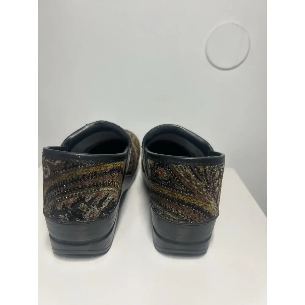 Dansko Paisley Tapestry Brown jewel Clogs size EU 40 US 9 Retro 70s Boho nurse - Picture 9 of 14